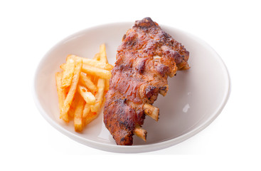 Pork bone with BBQ sauce on dish