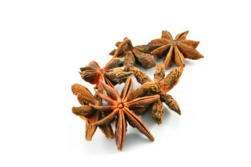 Chinese spice star anise fruit isolated on white background / Star aniseed Badian khatai