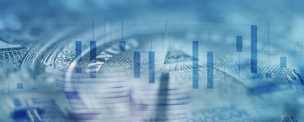 Double exposure Rows of coins of Credit cards on the table,finance and business concept,Money,soft focus and blurred style,dark tone.