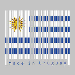 Obraz premium Barcode set the color of Uruguay flag, horizontal stripes of white alternate with light blue and the Sun of May.