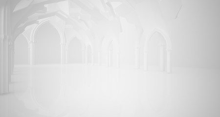 Abstract white gothic interior. 3D illustration and rendering.