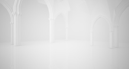 Abstract white gothic interior. 3D illustration and rendering.