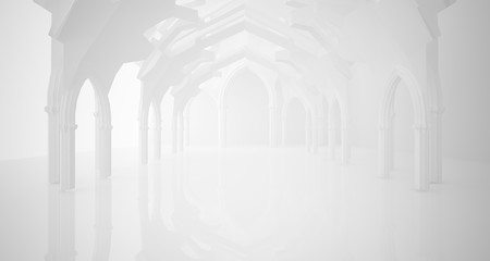Abstract white gothic interior. 3D illustration and rendering.