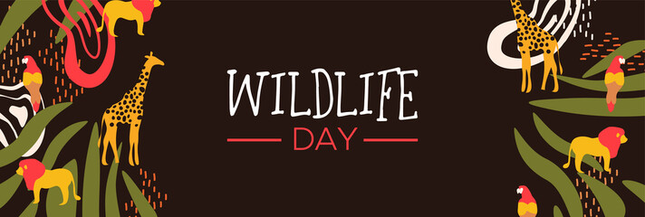Wildlife Day safari web banner with wild animals © Cienpies Design