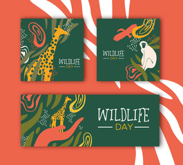 Wildlife Day safari concepts set with wild animals