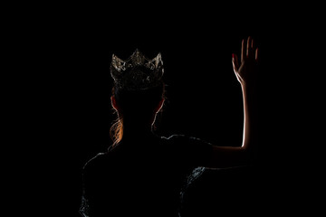 Portrait Silhouette Shadow Back Rim Light of Miss Pageant Beauty Queen Contest Silver Diamond Crown...