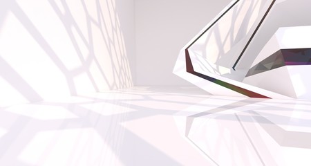 Abstract white and colored gradient glasses interior multilevel public space with window. 3D illustration and rendering.