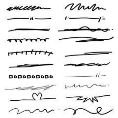 Collection of hand drawn Underline Strokes in Marker Brush Doodle Style Various Shapes in Lines vector