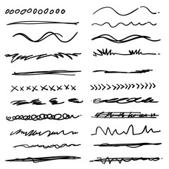 Collection of hand drawn Underline Strokes in Marker Brush Doodle Style Various Shapes in Lines vector