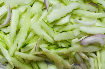 Shredded cucumber slice for cook food on background