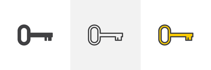Password key icon. Line, glyph and filled outline colorful version, door key outline and filled vector sign. Symbol, logo illustration. Different style icons set. Pixel perfect vector graphics