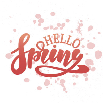 Hello Spring vector illustration . Hand lettering for inspirational poster, card etc. Motivational quote typography design