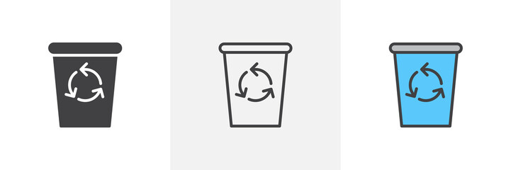 Recycle bin icon. Line, glyph and filled outline colorful version, trash bin outline and filled vector sign. Symbol, logo illustration. Different style icons set. Pixel perfect vector graphics