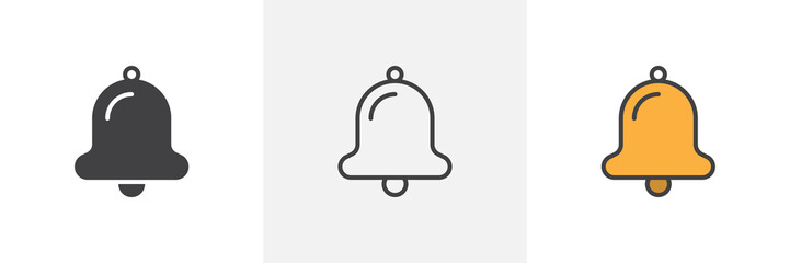 Notification bell icon. Line, glyph and filled outline colorful version, Alarm bell outline and filled vector sign. Symbol, logo illustration. Different style icons set. Pixel perfect vector graphics