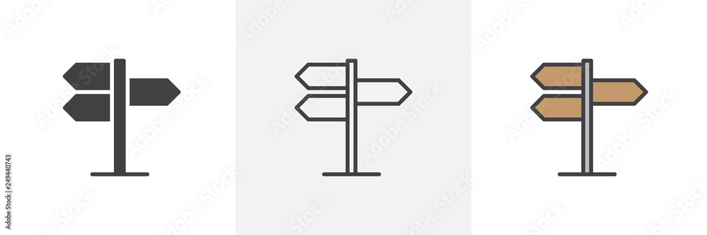 Wall mural Traffic direction board icon. Line, glyph and filled outline colorful version, street signpost outline and filled vector sign. Symbol, logo illustration. Different style icons set. Pixel perfect 