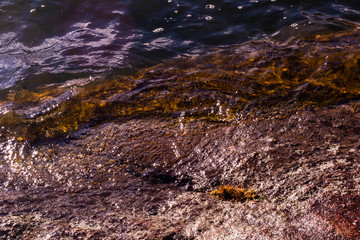 Water lapping onto a rocky lake-shore.