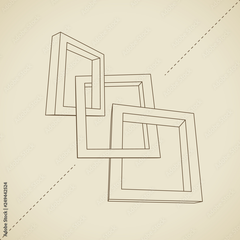 Poster Three rectangular 3D frames blueprint