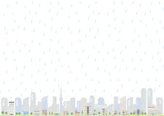 雨　街並み　イラスト