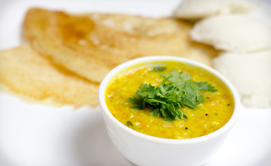 Dosa idli with sambar and dall for breakfast or dinner in south india