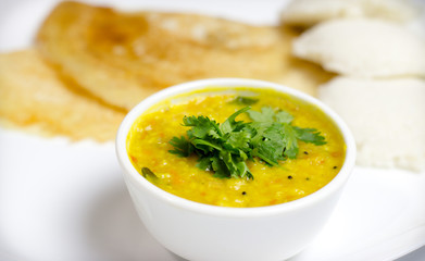 Dosa idli with sambar and dall for breakfast or dinner in south india