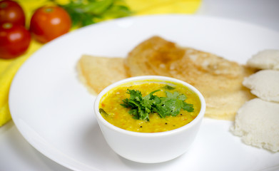 Dosa idli with sambar and dall for breakfast or dinner in south india