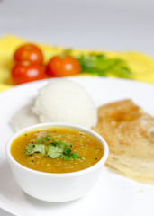 Dosa idli with sambar and dall for breakfast or dinner in south india