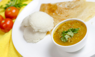 Dosa idli with sambar and dall for breakfast or dinner in south india
