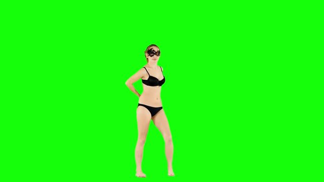 Teen Woman Dances in Lingerie and Gives Looks At The Camera Green Screen