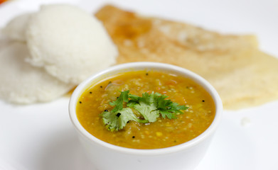 Dosa idli with sambar and dall for breakfast or dinner in south india