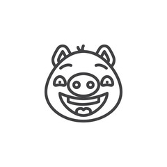 Fototapeta premium Happy piggy face emoji line icon. linear style sign for mobile concept and web design. Cheerful piggy face emoticon outline vector icon. Pig year zodiac symbol, logo illustration. Pixel perfect vector