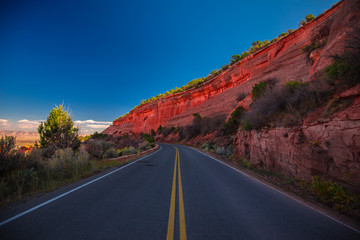 Endles road, Road through the mountains. USA. COLORADO. ARCHES NATIONAL PARK. 
