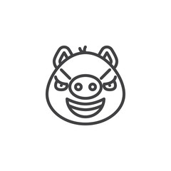 Obraz na płótnie Canvas Sarcastic piggy face emoji line icon. linear style sign for mobile concept and web design. Mocked face emoticon outline vector icon. Pig year zodiac symbol, logo illustration. Pixel perfect vector 
