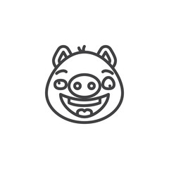 Piggy confused face emoticon line icon. linear style sign for mobile concept and web design. Crazy face emoji outline vector icon. Pig year zodiac symbol, logo illustration. Pixel perfect vector 