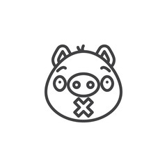 Piggy silent face emoticon line icon. linear style sign for mobile concept and web design. Cute silence emoji outline vector icon. Pig year zodiac symbol, logo illustration. Pixel perfect vector