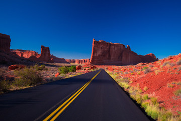 Endles road, Road through the mountains. USA. COLORADO. ARCHES NATIONAL PARK. 