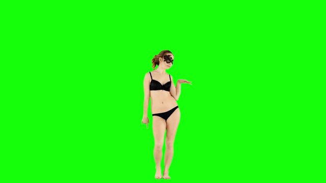 Smiling Girl Dances in Black Lingerie on Green Screen