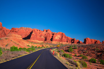 Endles road, Road through the mountains. USA. COLORADO. ARCHES NATIONAL PARK.