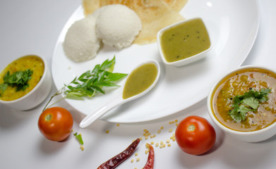 Dosa idli with sambar and dall for breakfast or dinner in south india