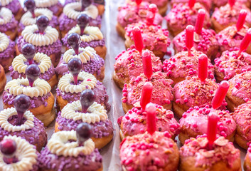 tasty colorful donuts on hanuka in shop of the jerusalem 