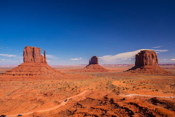 Monument Valley. Navajo Tribal Park. Red rocks and mountains. Located on the Arizona–Utah border. USA