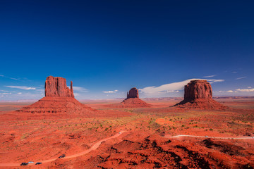 Monument Valley. Navajo Tribal Park. Red rocks and mountains. Located on the Arizona–Utah border. USA