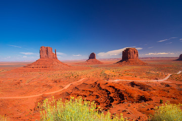 Monument Valley. Navajo Tribal Park. Red rocks and mountains. Located on the Arizona–Utah border. USA