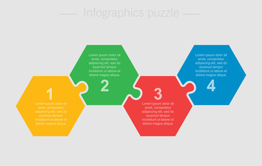 Four steps parts pieces puzzle hexagon infographic