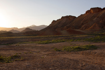 Badlands at sunset in Zhangye, Gansu, China.