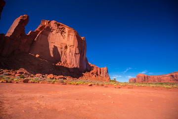 Monument Valley. Navajo Tribal Park. Red rocks and mountains. Located on the Arizona–Utah border. USA