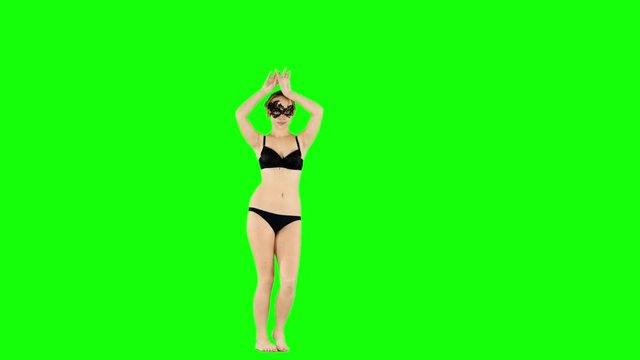 Young Woman in Posh Lingerie Dancing and Looking at The Camera Green Screen