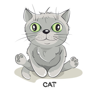 Baby cat. Funny vector illustration, animal picture for kids.	