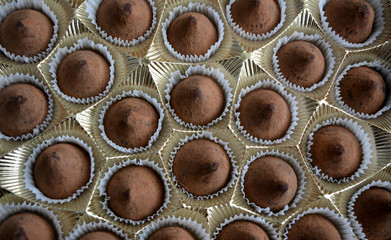 Beautiful chocolates in a box. Truffle. Sweetness, dessert