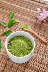 wooden plate spoon drink powder cloth white top