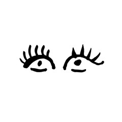 Open eyes on white background. Grunge brush vector illustration.